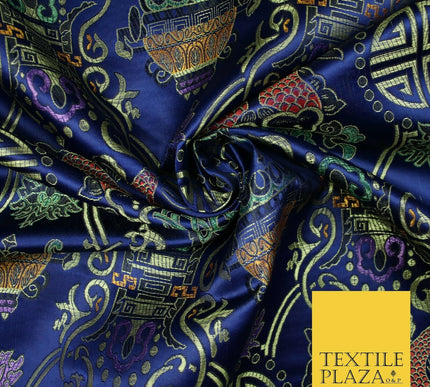 Traditional Oriental Shou Ornate Silky Satin Chinese Brocade Dress Fabric 36"