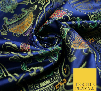 Traditional Oriental Shou Ornate Silky Satin Chinese Brocade Dress Fabric 36"