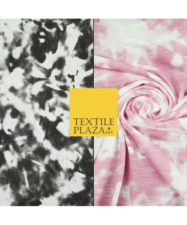 Mono Pink Psychedelic Wacky Tie Dye Abstract Soft Printed Stretch Jersey Fabric