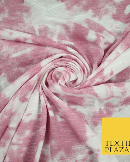 Mono Pink Psychedelic Wacky Tie Dye Abstract Soft Printed Stretch Jersey Fabric