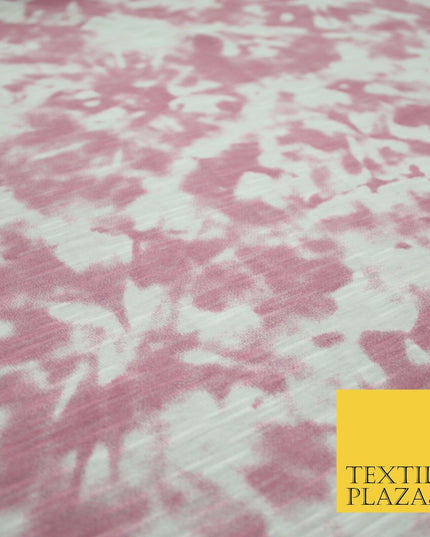 Mono Pink Psychedelic Wacky Tie Dye Abstract Soft Printed Stretch Jersey Fabric