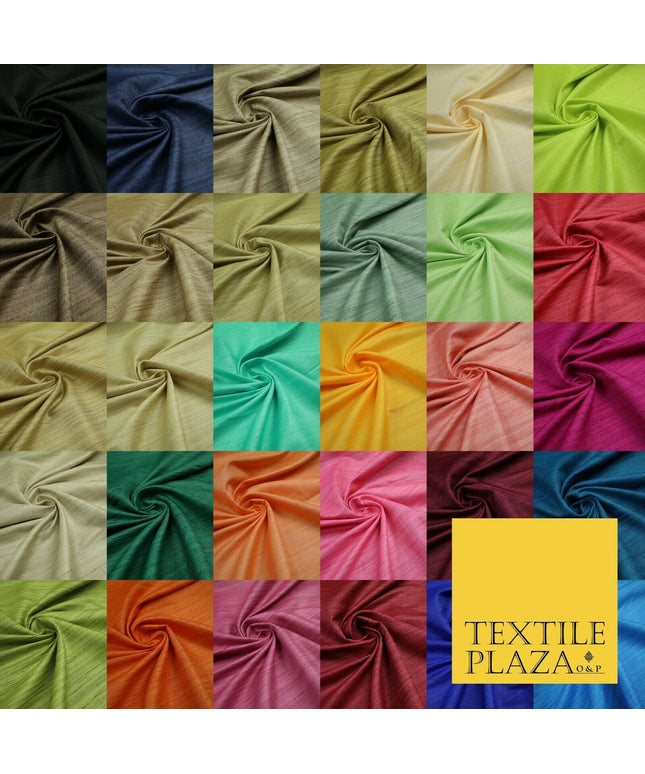 30 COLOURS Plain Dyed Slubbed Textured Faux Dupion Raw Silk 100%Polyester Fabric