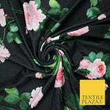 High Quality Black / Pink Floral Print Scuba Crepe Fabric Stretch Jersey 6358