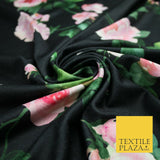 High Quality Black / Pink Floral Print Scuba Crepe Fabric Stretch Jersey 6358