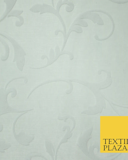 White / Silver Ornate Swirl Organdi Organza Fabric - 100% Nylon - 60" - 6354