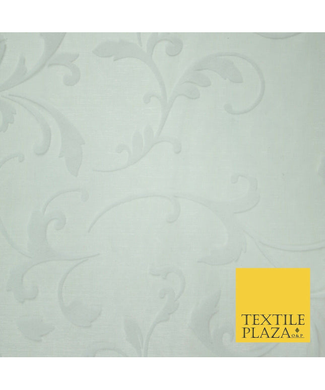 White / Silver Ornate Swirl Organdi Organza Fabric - 100% Nylon - 60" - 6354