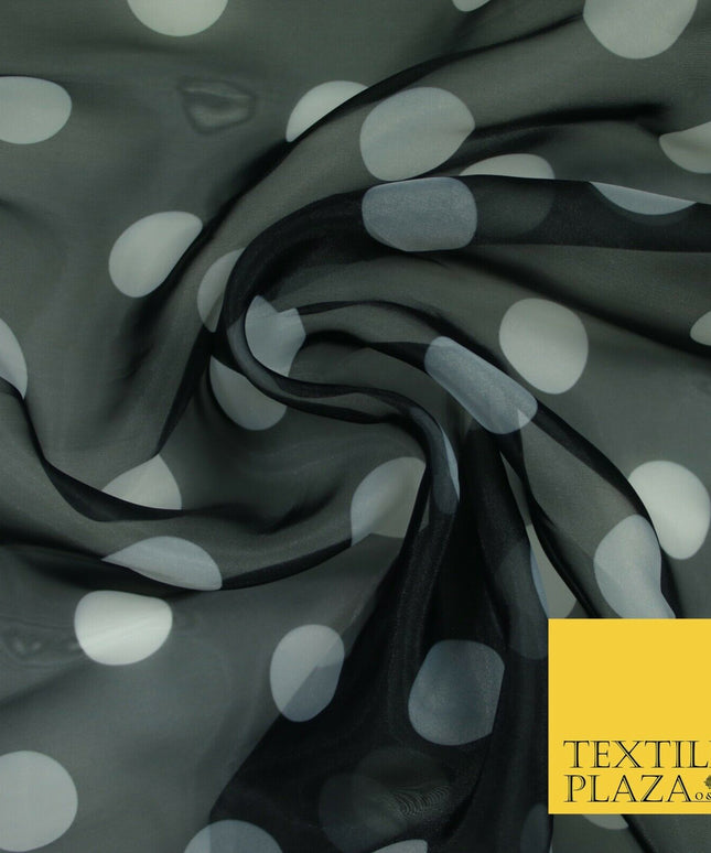 BLACK / WHITE 1" SPOT Polka Dot Organdi Organza Fabric - 60" - 6357