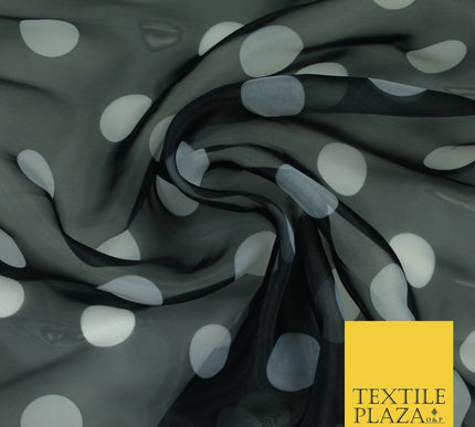 BLACK / WHITE 1" SPOT Polka Dot Organdi Organza Fabric - 60" - 6357