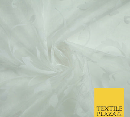White / Silver Ornate Swirl Organdi Organza Fabric - 100% Nylon - 60" - 6354