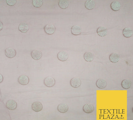 DUSTY PINK / WHITE 1" SPOT Polka Dot Glitter Organdi Organza Fabric - 60" - 6356