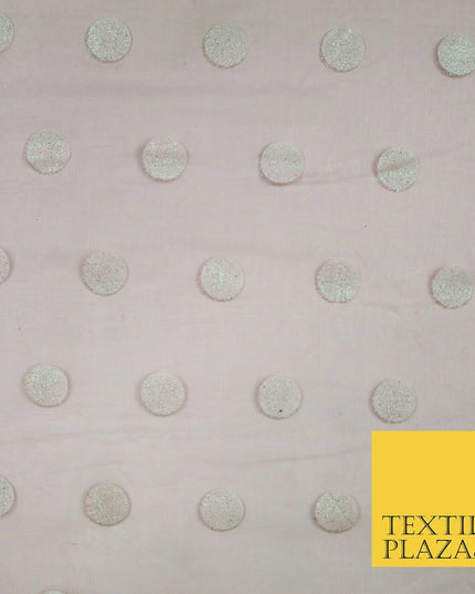 DUSTY PINK / WHITE 1" SPOT Polka Dot Glitter Organdi Organza Fabric - 60" - 6356