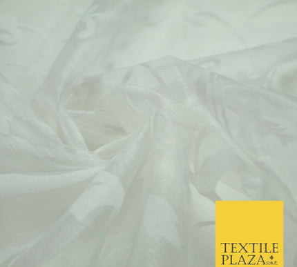 White / Silver Ornate Swirl Organdi Organza Fabric - 100% Nylon - 60" - 6354