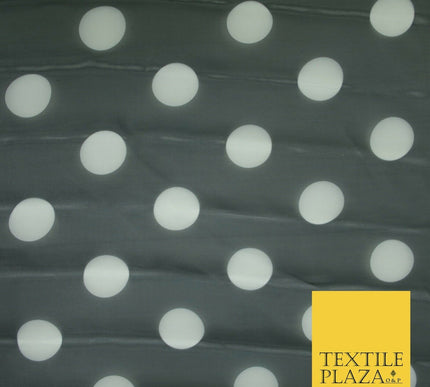 BLACK / WHITE 1" SPOT Polka Dot Organdi Organza Fabric - 60" - 6357