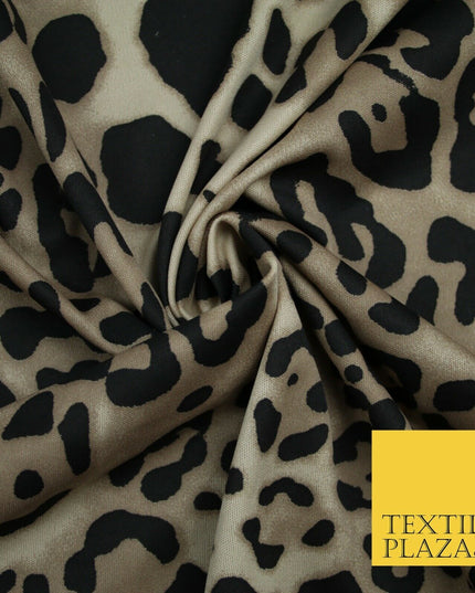 Beige / Black Animal Leopard Cheetah Stretch Jersey Fabric Dress 58" Wide 6362