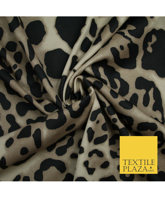 Beige / Black Animal Leopard Cheetah Stretch Jersey Fabric Dress 58" Wide 6362