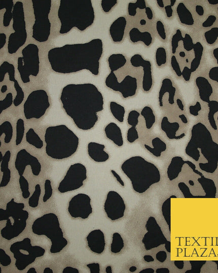 Beige / Black Animal Leopard Cheetah Stretch Jersey Fabric Dress 58" Wide 6362