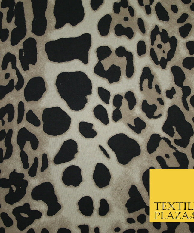 Beige / Black Animal Leopard Cheetah Stretch Jersey Fabric Dress 58" Wide 6362