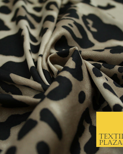 Beige / Black Animal Leopard Cheetah Stretch Jersey Fabric Dress 58" Wide 6362