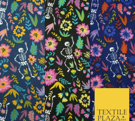 Dancing Skeletons Day of the Dead HALLOWEEN Printed Polycotton Fabric 45" Wide