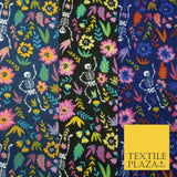 Dancing Skeletons Day of the Dead HALLOWEEN Printed Polycotton Fabric 45" Wide