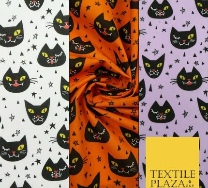 Cheeky Spooky Cats Stars HALLOWEEN Printed Polycotton Fabric 45" Wide