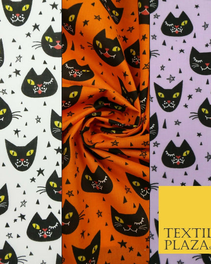 Cheeky Spooky Cats Stars HALLOWEEN Printed Polycotton Fabric 45" Wide
