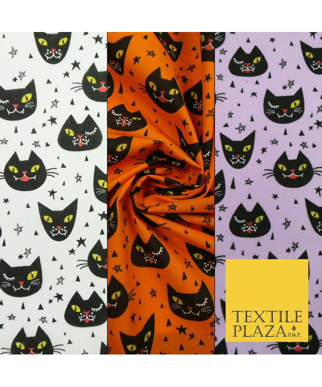 Cheeky Spooky Cats Stars HALLOWEEN Printed Polycotton Fabric 45" Wide