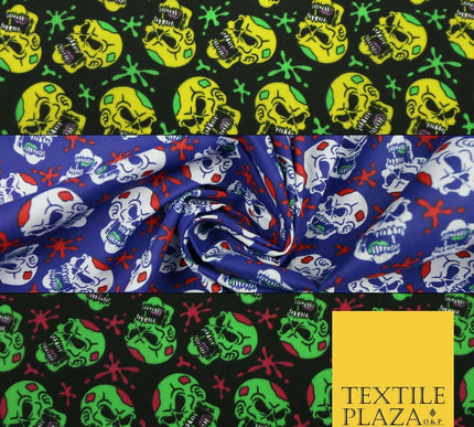 Laughing Funny Dead Scary Skulls HALLOWEEN Printed Polycotton Fabric 45" Wide