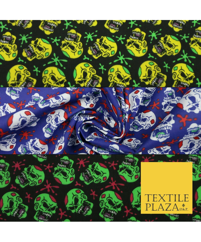 Laughing Funny Dead Scary Skulls HALLOWEEN Printed Polycotton Fabric 45" Wide