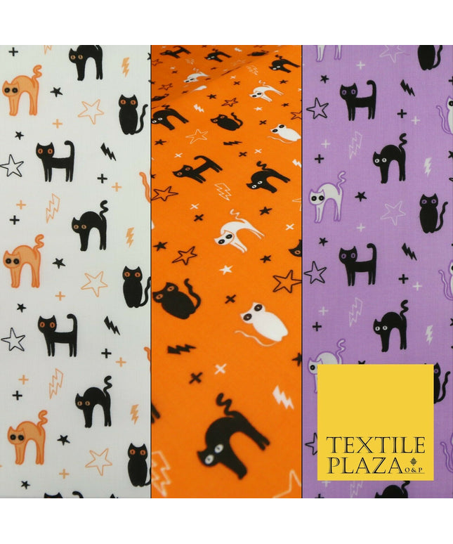Scary Cats Stars Lightning HALLOWEEN Printed Polycotton Fabric 45" Wide