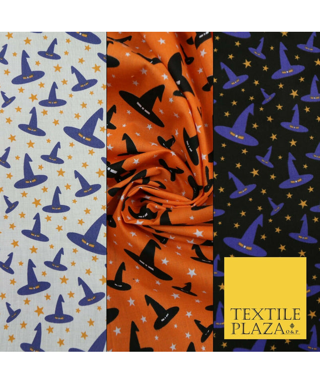 Magical Witch Wizard Hat Stars HALLOWEEN Printed Polycotton Fabric 45" Wide