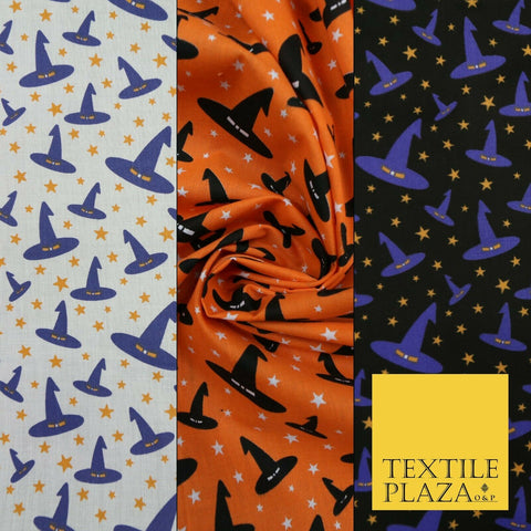 Magical Witch Wizard Hat Stars HALLOWEEN Printed Polycotton Fabric 45" Wide