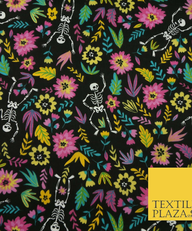Dancing Skeletons Day of the Dead HALLOWEEN Printed Polycotton Fabric 45" Wide
