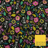 Dancing Skeletons Day of the Dead HALLOWEEN Printed Polycotton Fabric 45" Wide