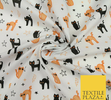 Scary Cats Stars Lightning HALLOWEEN Printed Polycotton Fabric 45" Wide