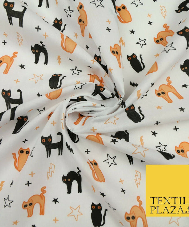 Scary Cats Stars Lightning HALLOWEEN Printed Polycotton Fabric 45" Wide