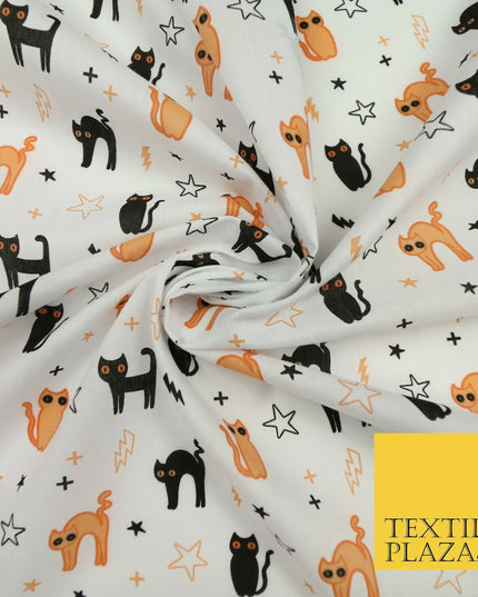 Scary Cats Stars Lightning HALLOWEEN Printed Polycotton Fabric 45" Wide
