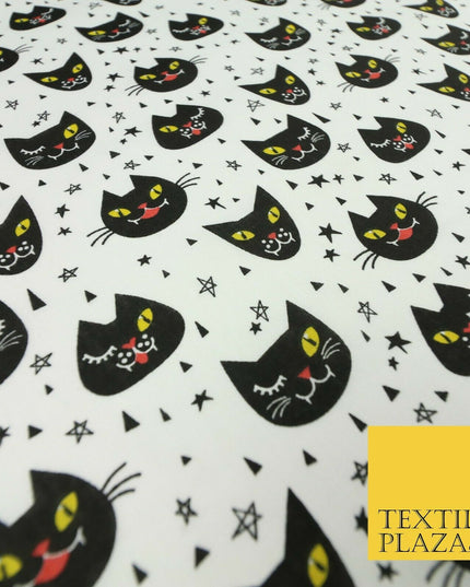 Cheeky Spooky Cats Stars HALLOWEEN Printed Polycotton Fabric 45" Wide