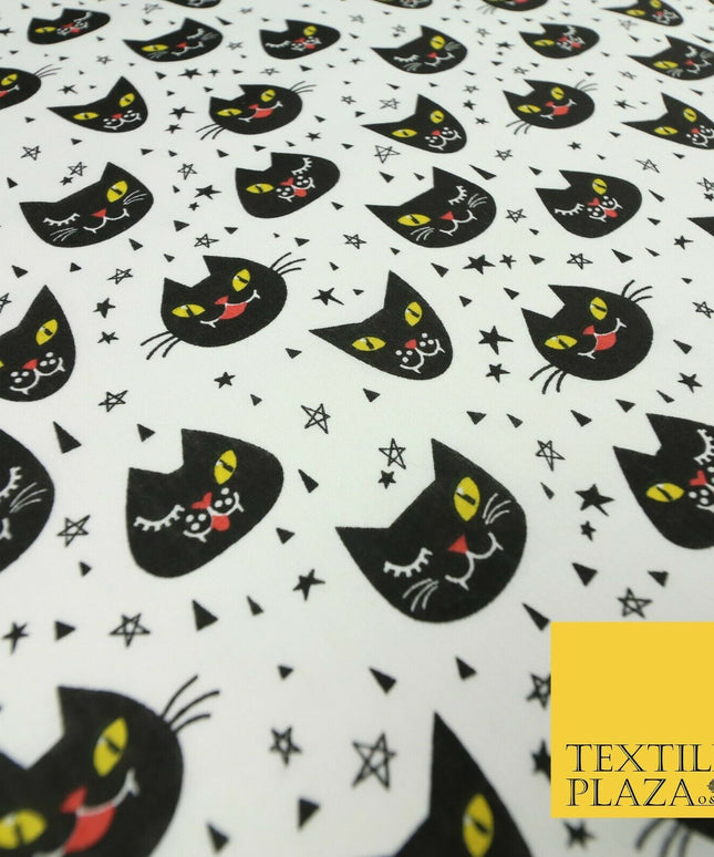 Cheeky Spooky Cats Stars HALLOWEEN Printed Polycotton Fabric 45" Wide