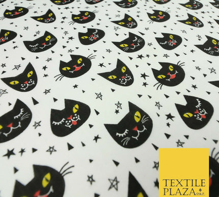 Cheeky Spooky Cats Stars HALLOWEEN Printed Polycotton Fabric 45" Wide