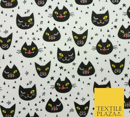 Cheeky Spooky Cats Stars HALLOWEEN Printed Polycotton Fabric 45" Wide