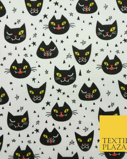 Cheeky Spooky Cats Stars HALLOWEEN Printed Polycotton Fabric 45" Wide
