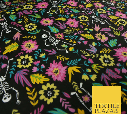 Dancing Skeletons Day of the Dead HALLOWEEN Printed Polycotton Fabric 45" Wide