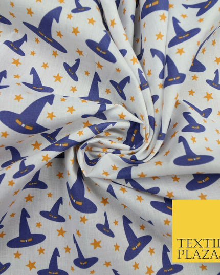 Magical Witch Wizard Hat Stars HALLOWEEN Printed Polycotton Fabric 45" Wide