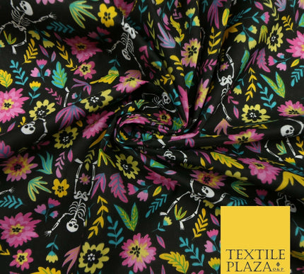 Dancing Skeletons Day of the Dead HALLOWEEN Printed Polycotton Fabric 45" Wide