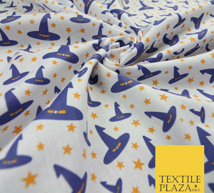 Magical Witch Wizard Hat Stars HALLOWEEN Printed Polycotton Fabric 45" Wide