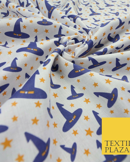 Magical Witch Wizard Hat Stars HALLOWEEN Printed Polycotton Fabric 45" Wide