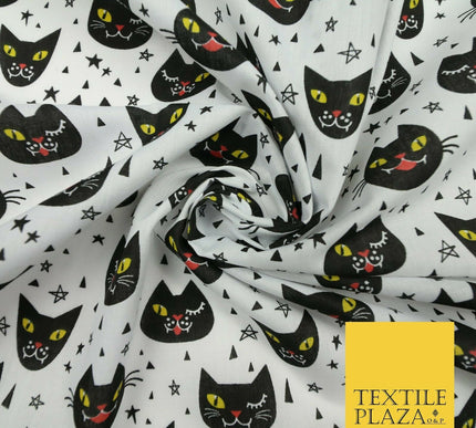 Cheeky Spooky Cats Stars HALLOWEEN Printed Polycotton Fabric 45" Wide