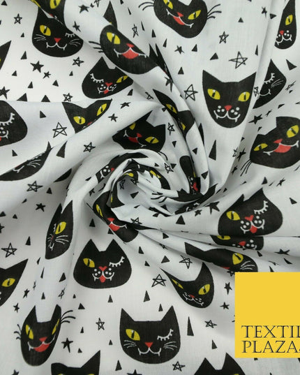 Cheeky Spooky Cats Stars HALLOWEEN Printed Polycotton Fabric 45" Wide