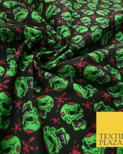 Laughing Funny Dead Scary Skulls HALLOWEEN Printed Polycotton Fabric 45" Wide